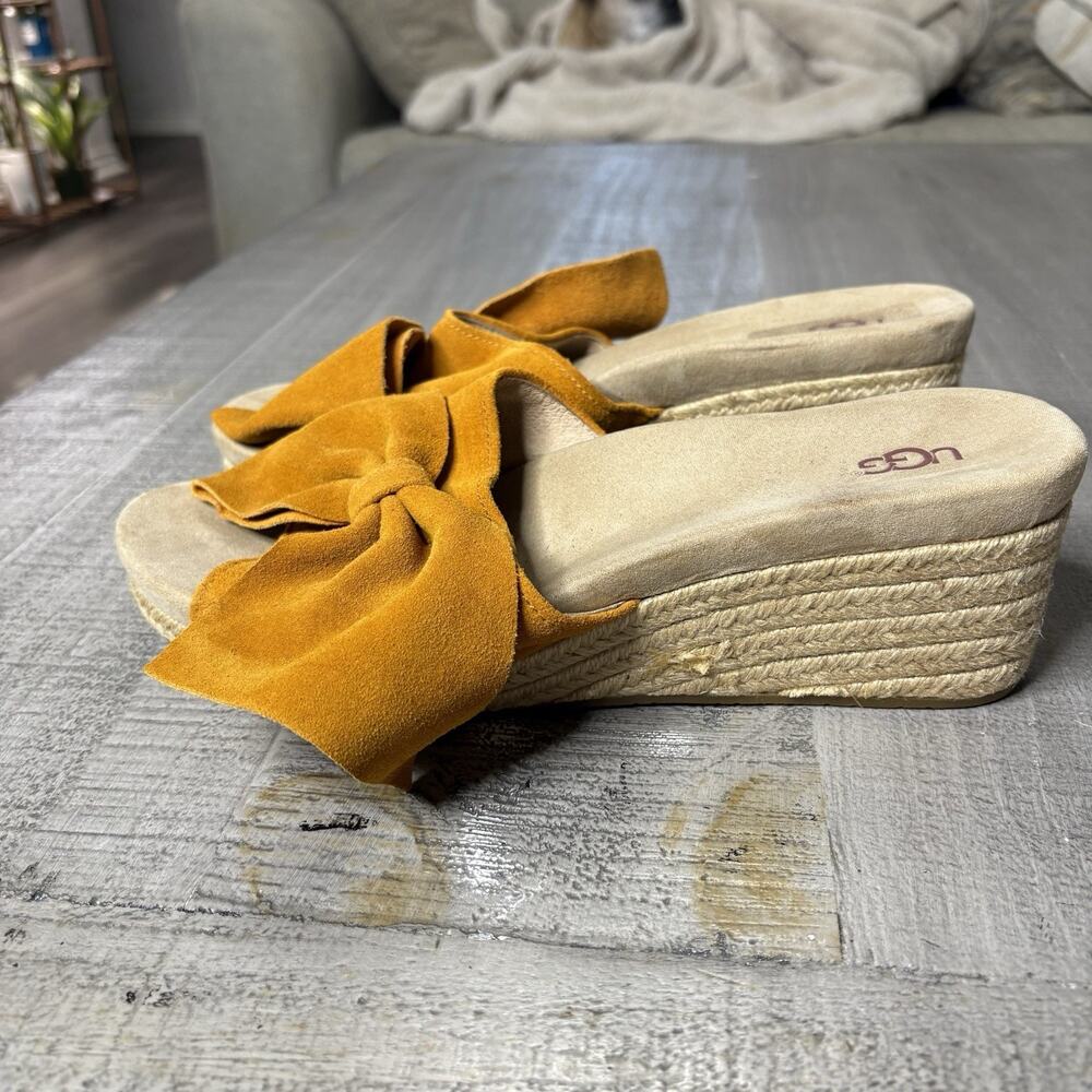 UGG Women's Jaycee Bow Espadrille Wedge Suede Sandals Slides Marigold Size 11